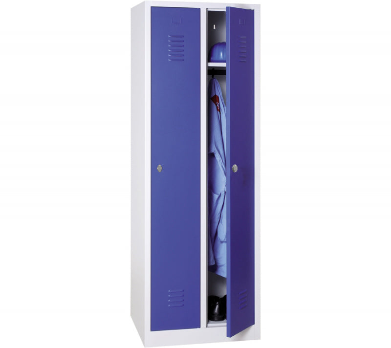 Vestiaire monobloc 2 colonnes gris / bleu