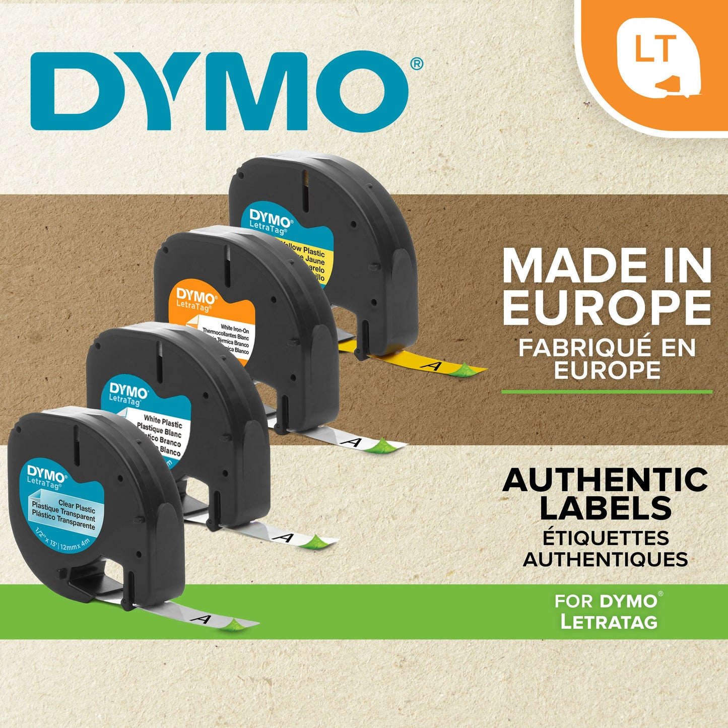 Ruban Dymo LetraTag 12mm -Noir/vert
