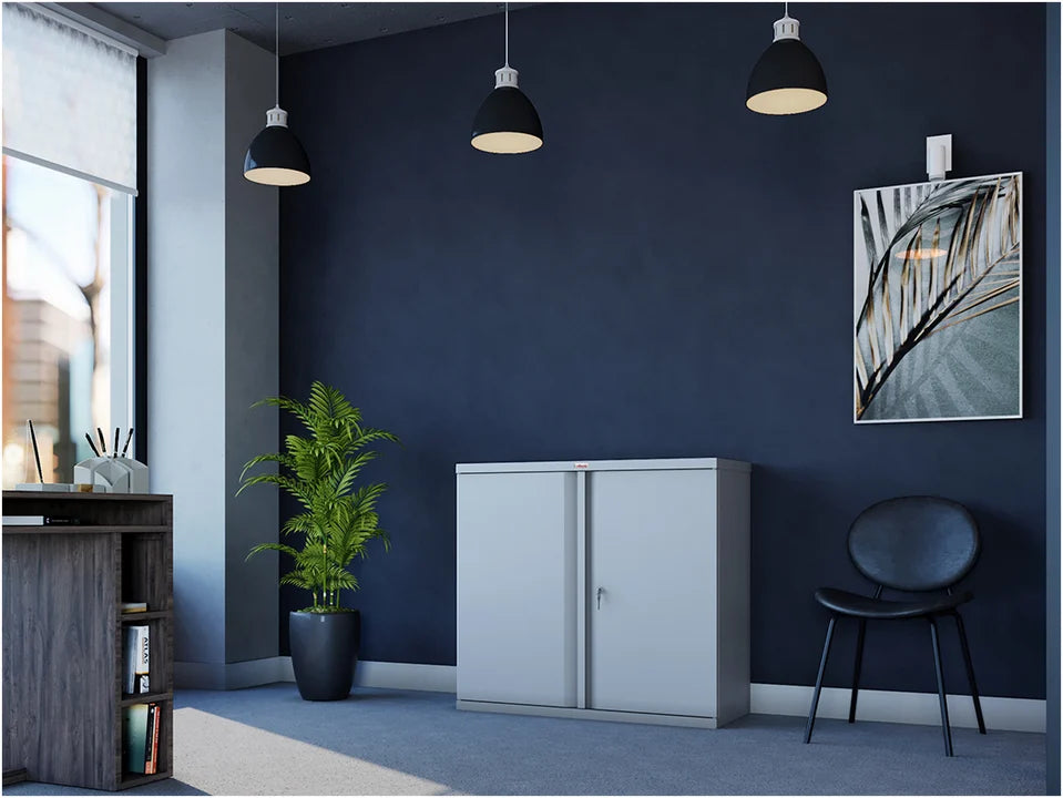 Armoire basse en métal 100cm - portes bleues
