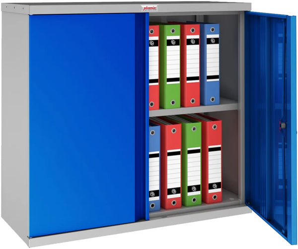 Armoire basse en métal 100cm - portes bleues