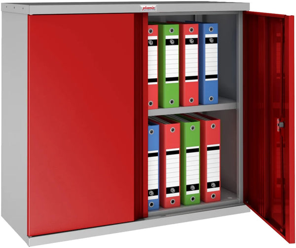 Armoire basse en métal 100cm -portes rouges