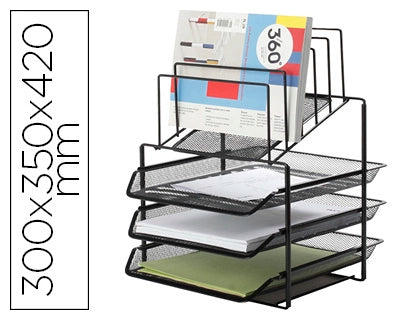 ensemble 3 corbeilles courrier+trieur mesh -noir