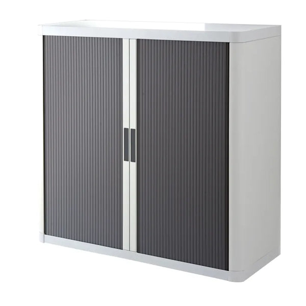 Armoire Basse à rideau easyoffice h104 blanc / anthracite
