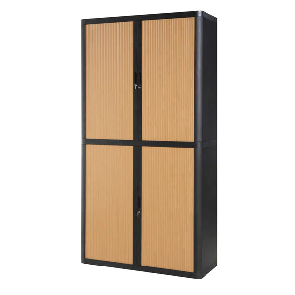 Armoire Haute à rideau easyoff h204 noir / hêtre