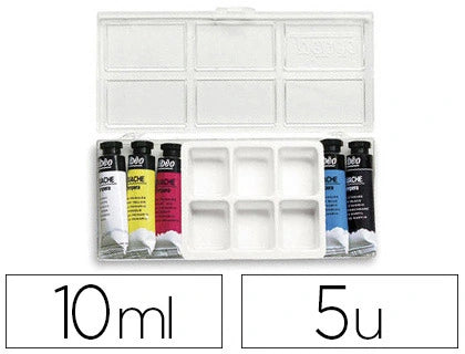Gouache tubes 5 couleurs primaires 10ml +palette