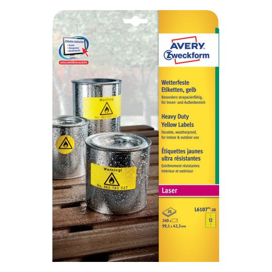 Étiquettes rectangulaires jaunes - 99.1x42.3 mm, adhésif permanent