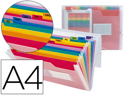 Trieur valisette A4 13 compartiments+ élastique polypro transparent