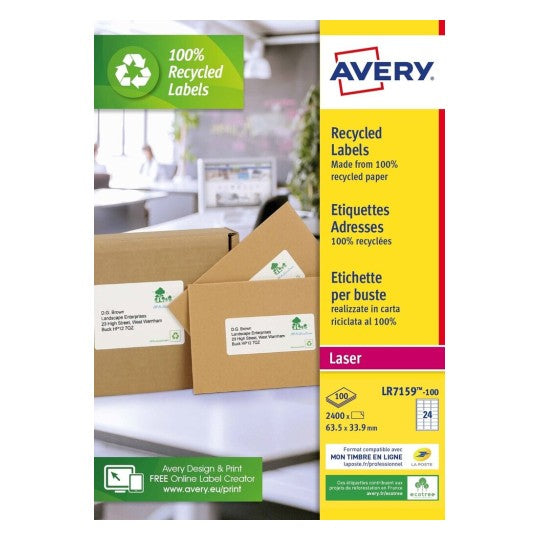 Etiquettes laser recyclée 63.5X33.9 -100feuilles 2400 étiquettes