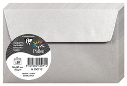Enveloppes argent Pollen 90x140 mm - lot de 20, vélin métallisé