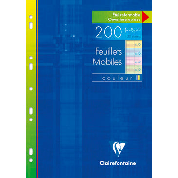 Feuillets mobiles A4 21x29.7 perforés 4 trous 4 couleurs assorties
