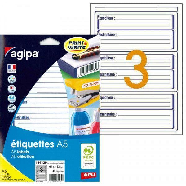 Étiquettes expediteur /destinataire 64x133mm - 48 étiquettes