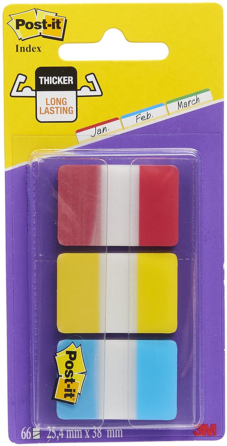 Index post-it strong 3 couleur 25x44mm couleurs classiques