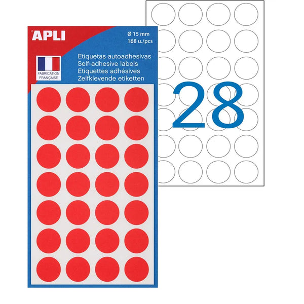 Pastilles adhésives 15mm rouge - sachet de 168