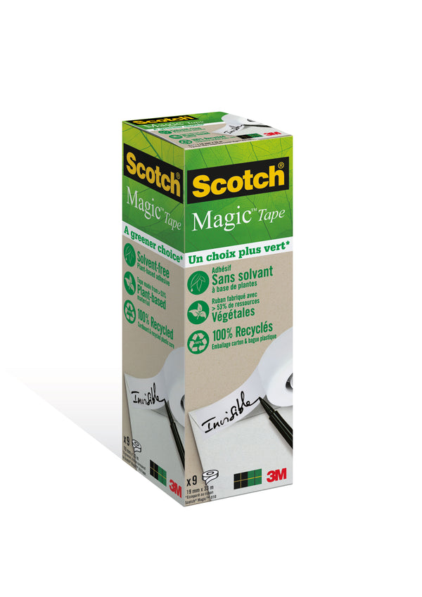 Ruban adhésif scotch magic invisible recyclé 19mmx33m-tour 9 rouleaux
