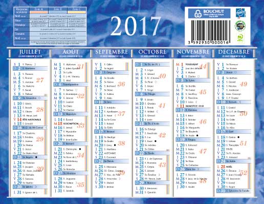 Calendrier Banq 2X6M 13.5X17.5Bleu