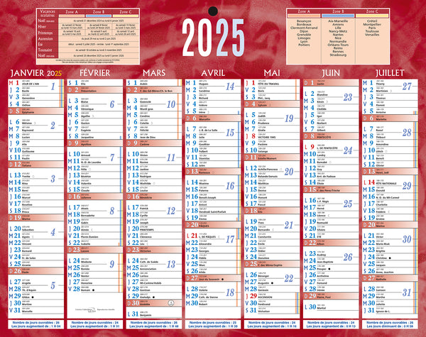Calendrier mural 21x26.5cm rouge