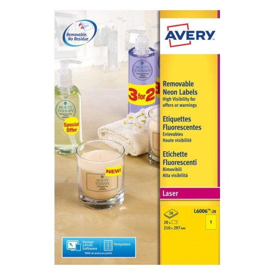 Etiquette laser jaune vif A4 210X297- 20 feuilles , 20 étiquettes