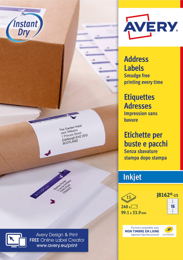 Etiquette d'adresse jet d'encre, 99,1 x 33,9 mm, blanc-boite de 240