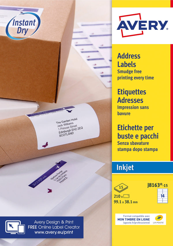 Étiquettes jet d 'encre 99.1x38.1 -14 feuilles 210 etiquettes