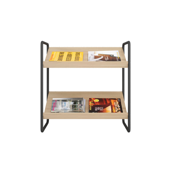 Présentoir à brochures -2 tablettes bois -72x72x37 cm