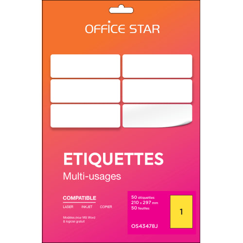 Etiquette 210x297mm jaune -50feuilles-50 étiquettes