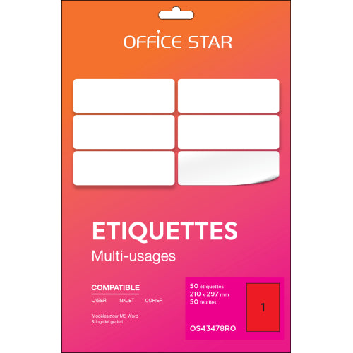 Etiquette 210x297mm rouge- 50feuilles 50 etiquettes