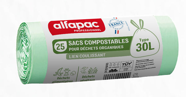 Sacs poubelles compostables 30L - Résistants et écologiques