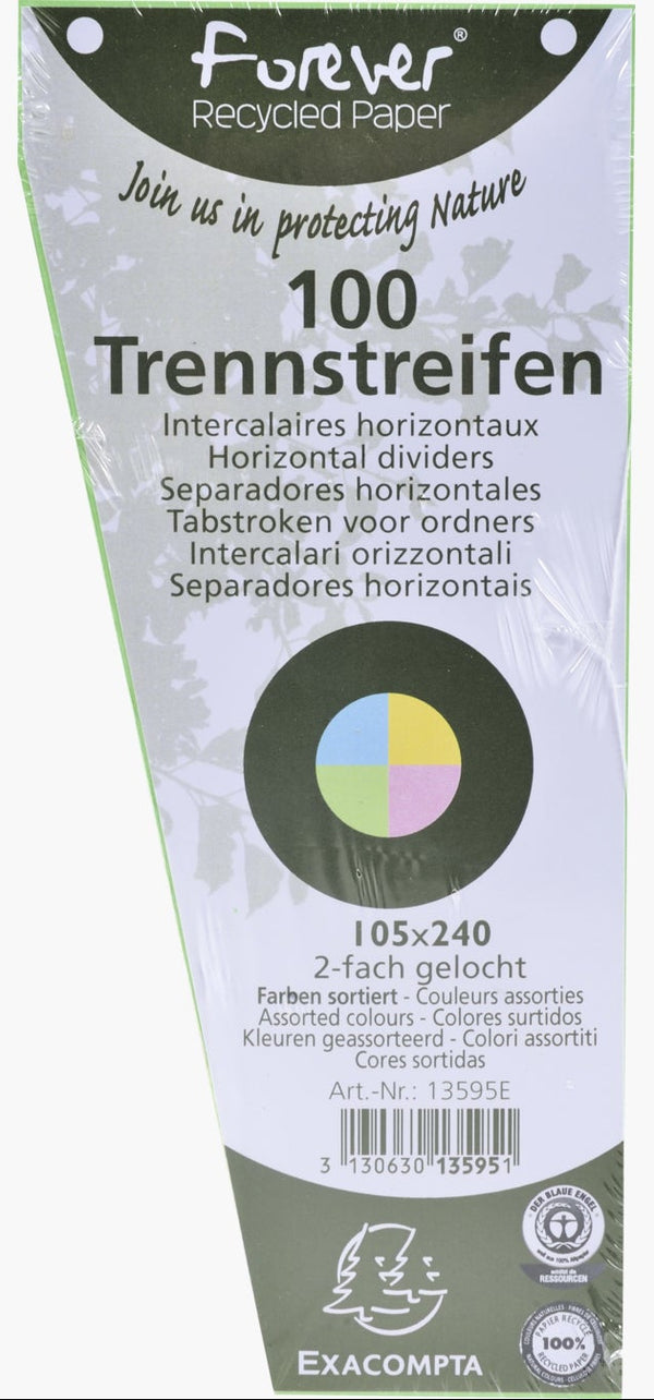 Fiches intercalaires trapezoidale 180g paquet 100 assorties