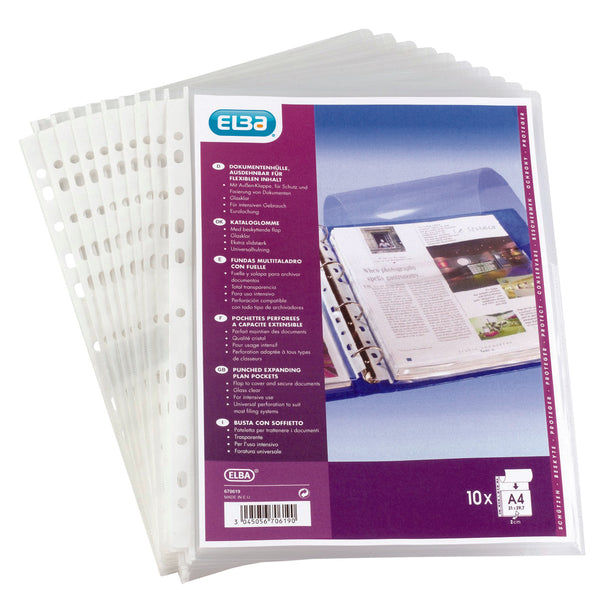 Pochette plan perforée+Rabat Polypropylene paquet de 10