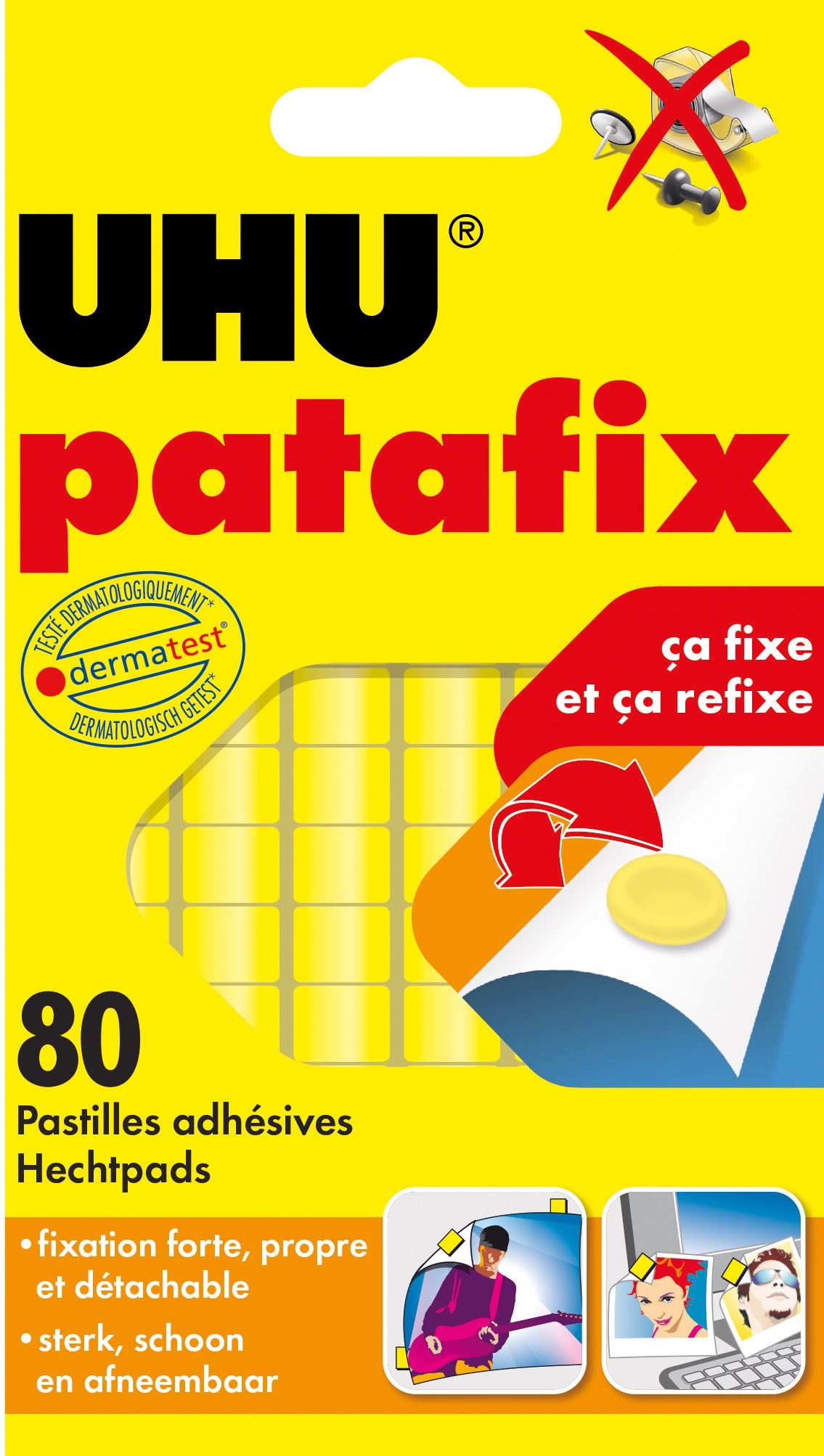 Pastille adhesive UHU patafix jaune uhu blister de 1