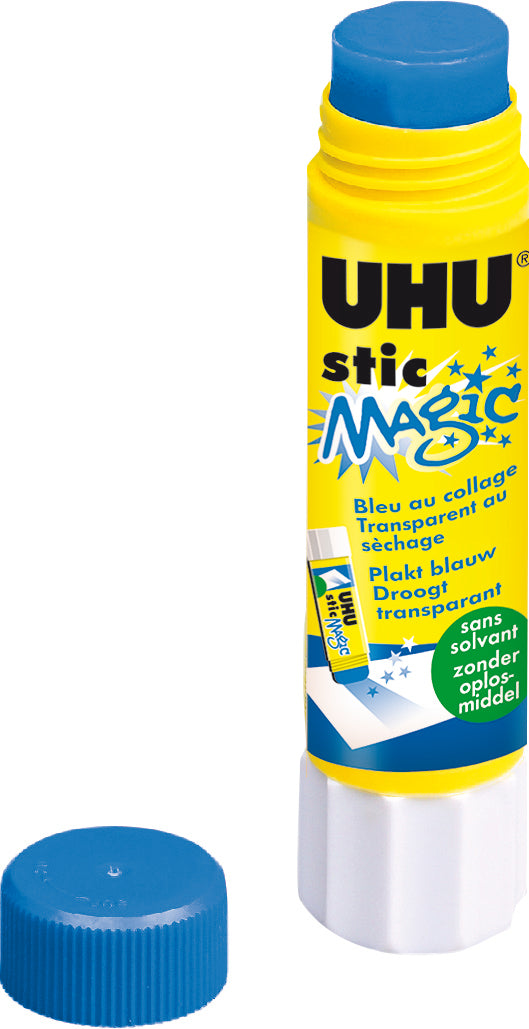 Colle Bâton Stic Magic UHU 8g - Bleu à l'application, Transparent au séchage