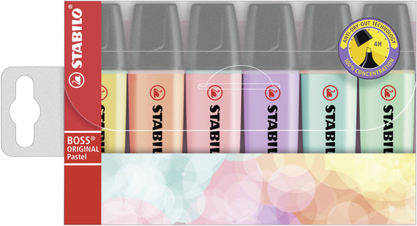 Surligneurs Stabilo boss pastel - pointe biseautée, lot de 6