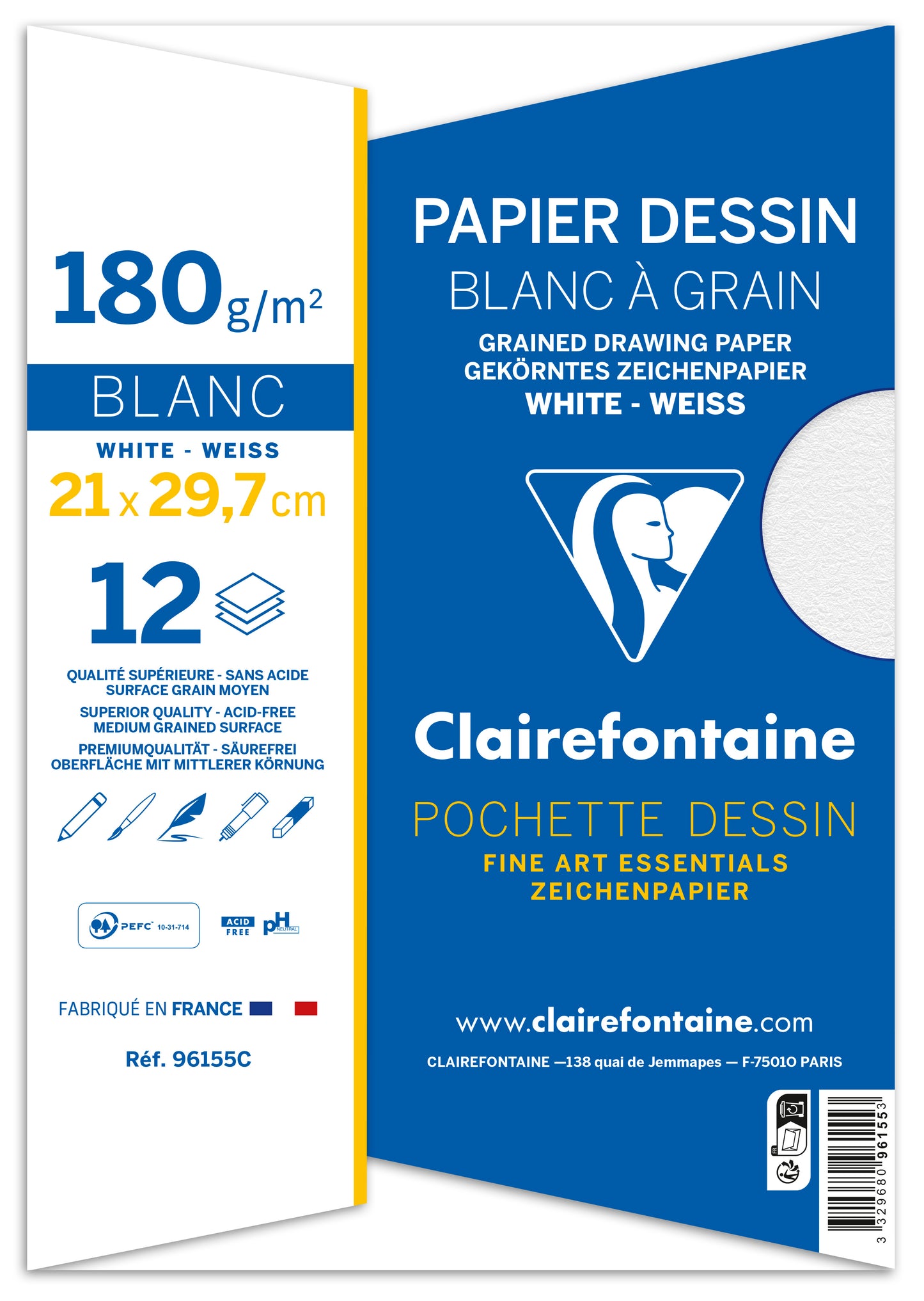 Papier dessin 21x29.7cm - 180g, 12 feuilles