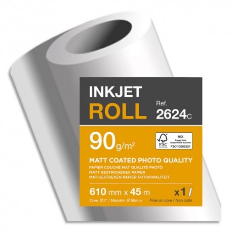 Bobine traceur papier couché 90g 45mx610mm mat-qualité photo