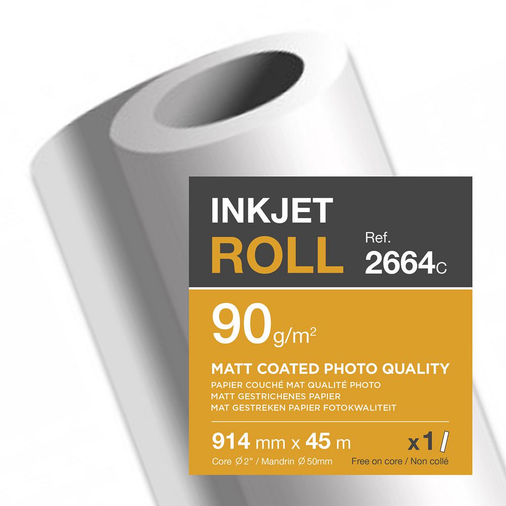 Bobine traceur papier couché 90g 45mx914mm-mat-qualité photo