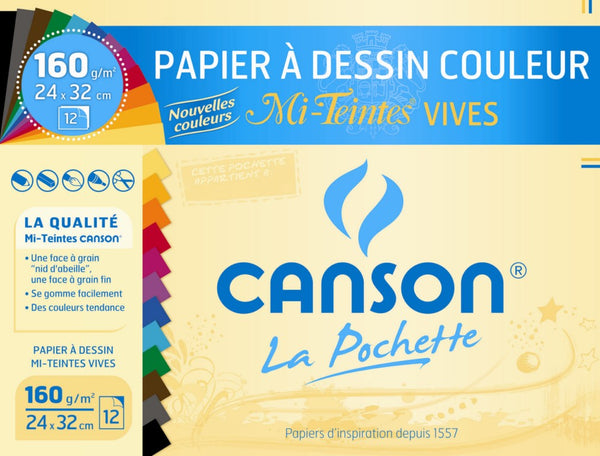 Papier à dessin couleur Mi-Teinte 160G - Assortiment Vif