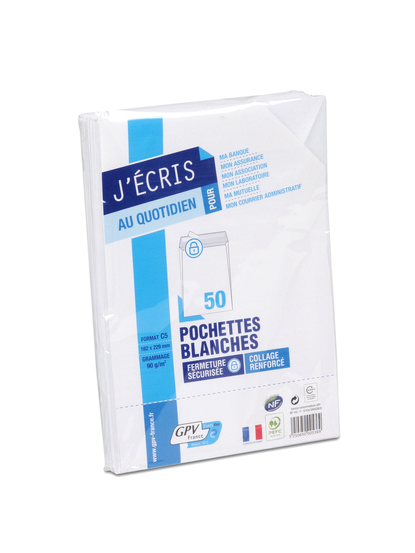 Enveloppes 162x229 po.blanc silicone 90g 572p/25