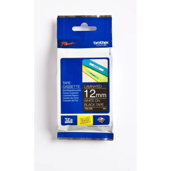 Ruban Brother 12mm TZE335 - Blanc sur noir