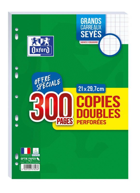 Copies doubles A4 seyès 90g - perforées 4 trous, 300 pages
