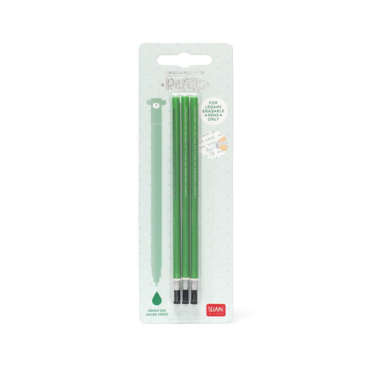 Recharges stylo legami effaçable - pointe 0,7 mm, vert pack de 3