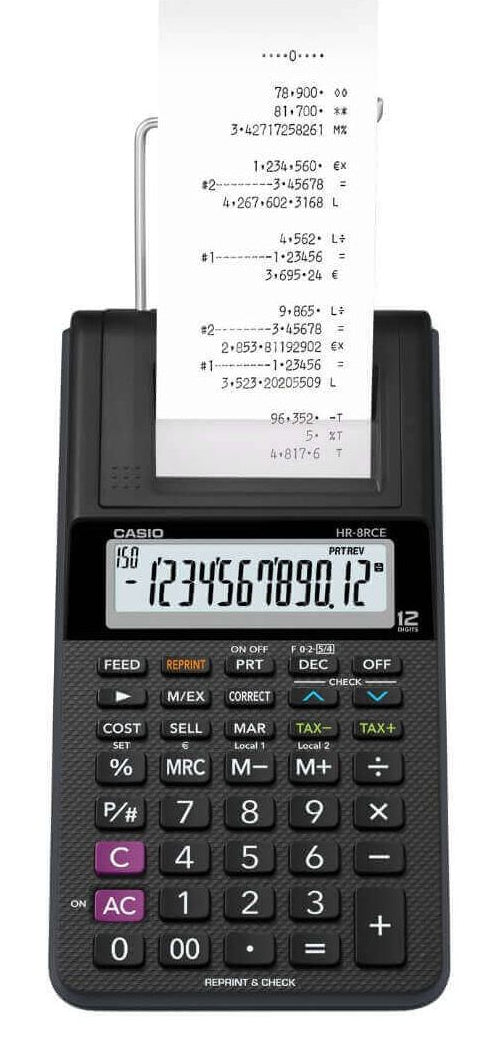 Calculatrice imprimante compacte 12chiffres hr-8 Casio