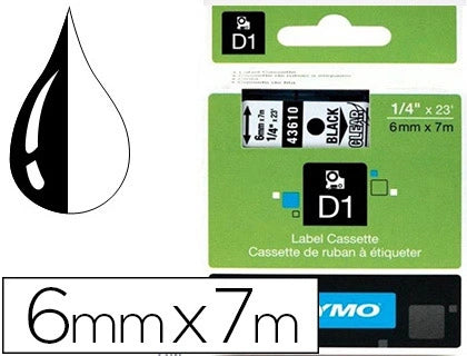 Ruban Dymo D1 6mm - noir/ transparent