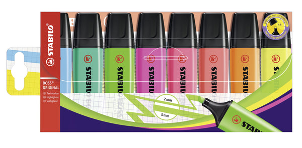 Surligneur stabilo boss pack de 8 couleurs assorties