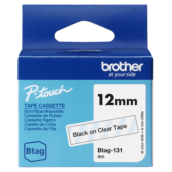 Ruban Brother Btag 12mm - Noir/transparent