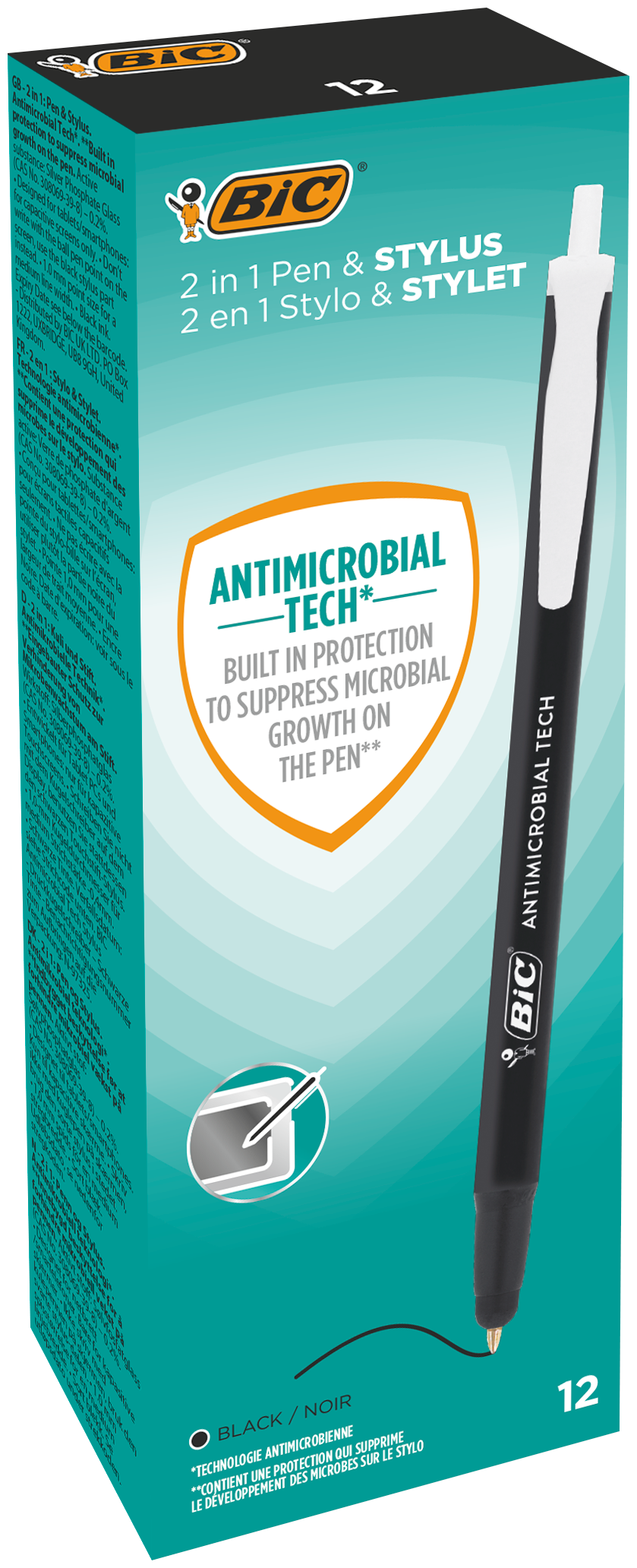 Stylo bille clic noir - protection antimicrobienne