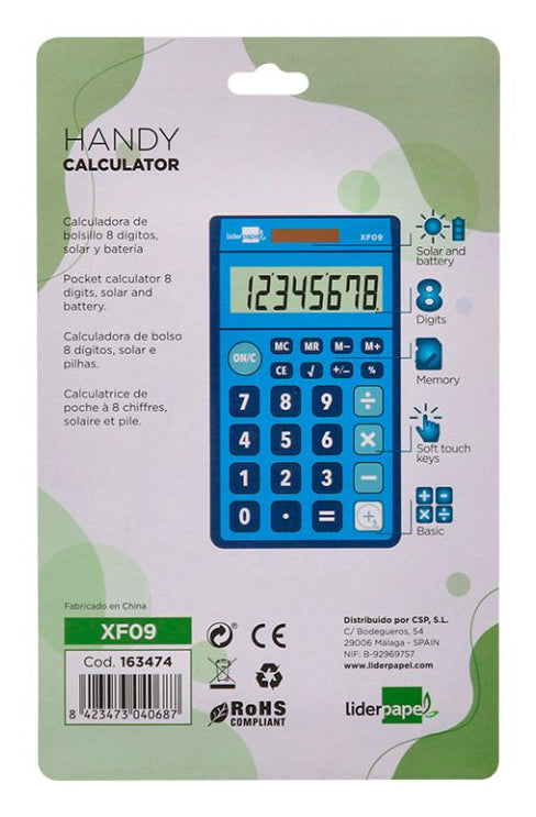 Calculatrice poche 8chiffres solaire bleu