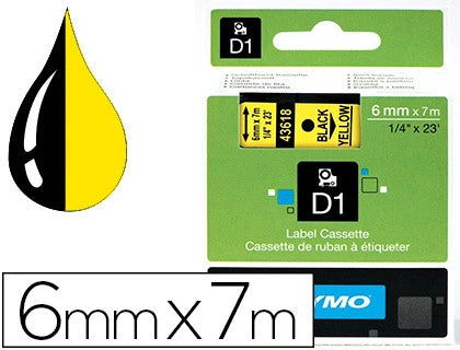 Ruban Dymo D1 6mm - noir/jaune