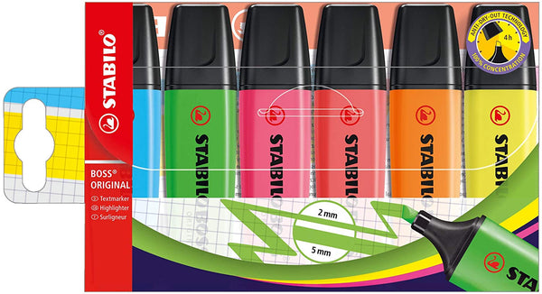 Surligneurs Stabil boss fluo set 6 couleurs - pointe biseautée