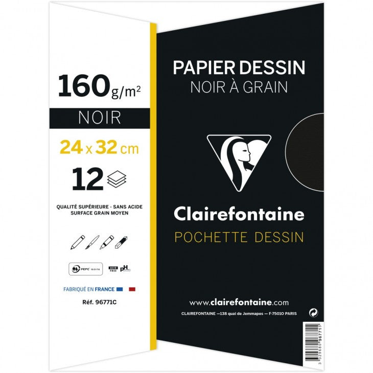 Papier dessin noir 24x32 - 160 g/m², 12 feuilles