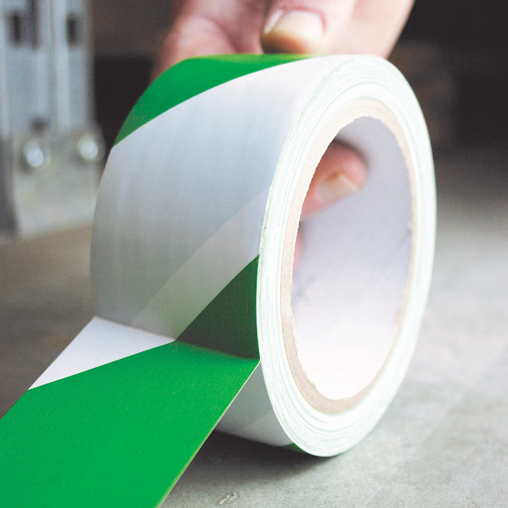 Ruban adhésif sécurité 50mm x 33m - vert/blanc